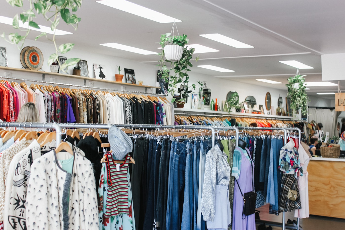 Rack of colourful clothes in a store